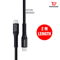 Type C Cable (2M) Fast Sync and Charging cable 45 Watts (Compatible with Mobile, Black, One Cable)(BLACK)