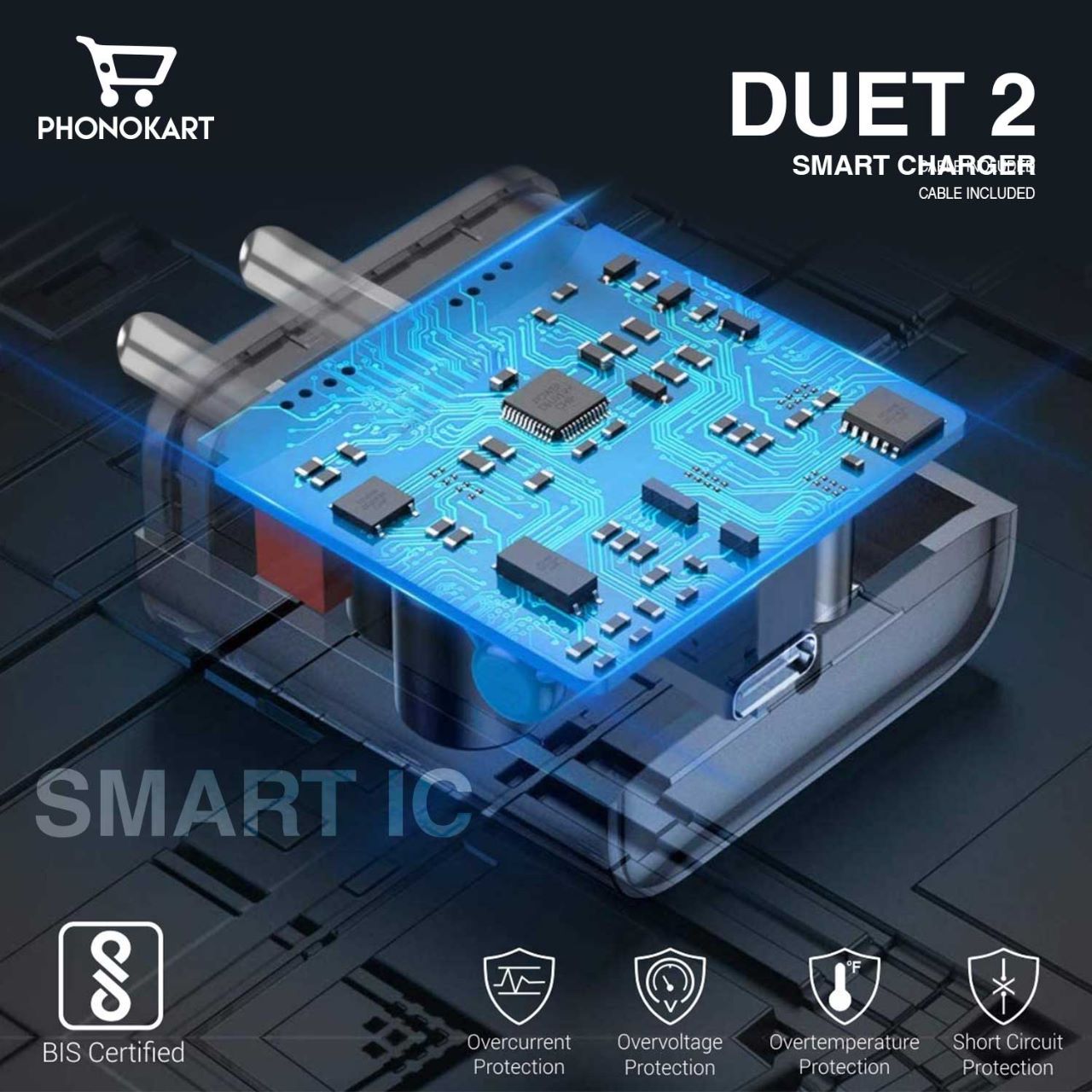 MOBILE CHARGER DUET 2 (2.4 AMP)WITH MICRO USB (MICRO USB CABLE INCLUDED) (WHITE)