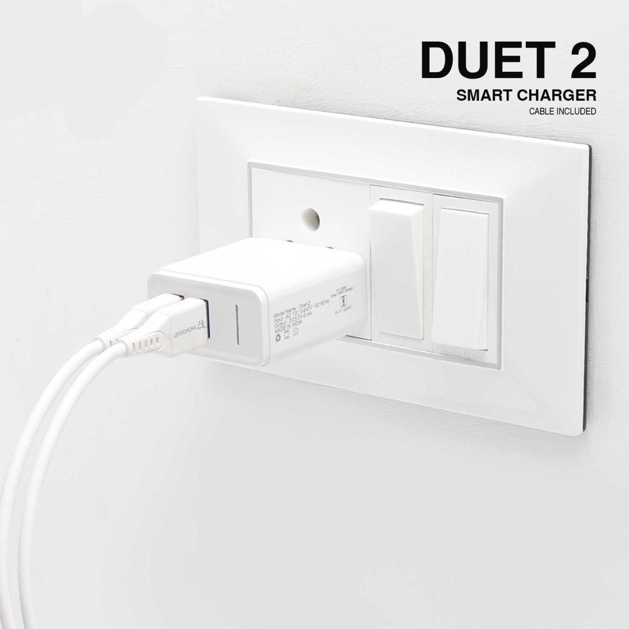 MOBILE CHARGER DUET 2 (2.4 AMP)WITH MICRO USB (MICRO USB CABLE INCLUDED) (WHITE)