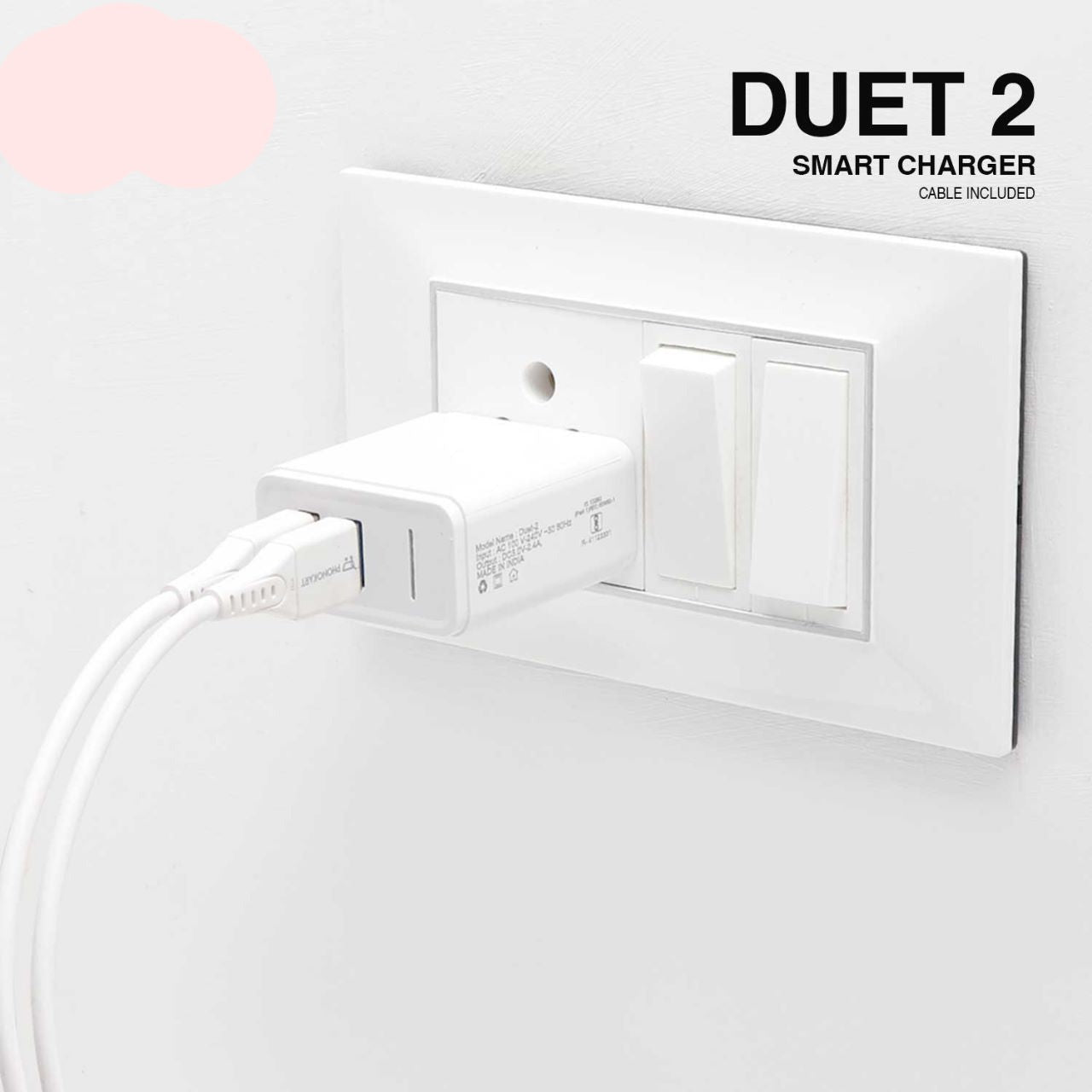 MOBILE CHARGER DUET 2 (2.4 AMP)WITH LIGHTNING CABLE ( LIGHTNING CABLE INCLUDED) (WHITE)