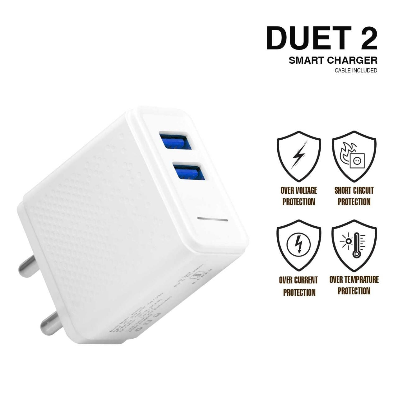 MOBILE CHARGER DUET 2 (2.4 AMP)WITH TYPE C (TYPE C CABLE INCLUDED) (WHITE)