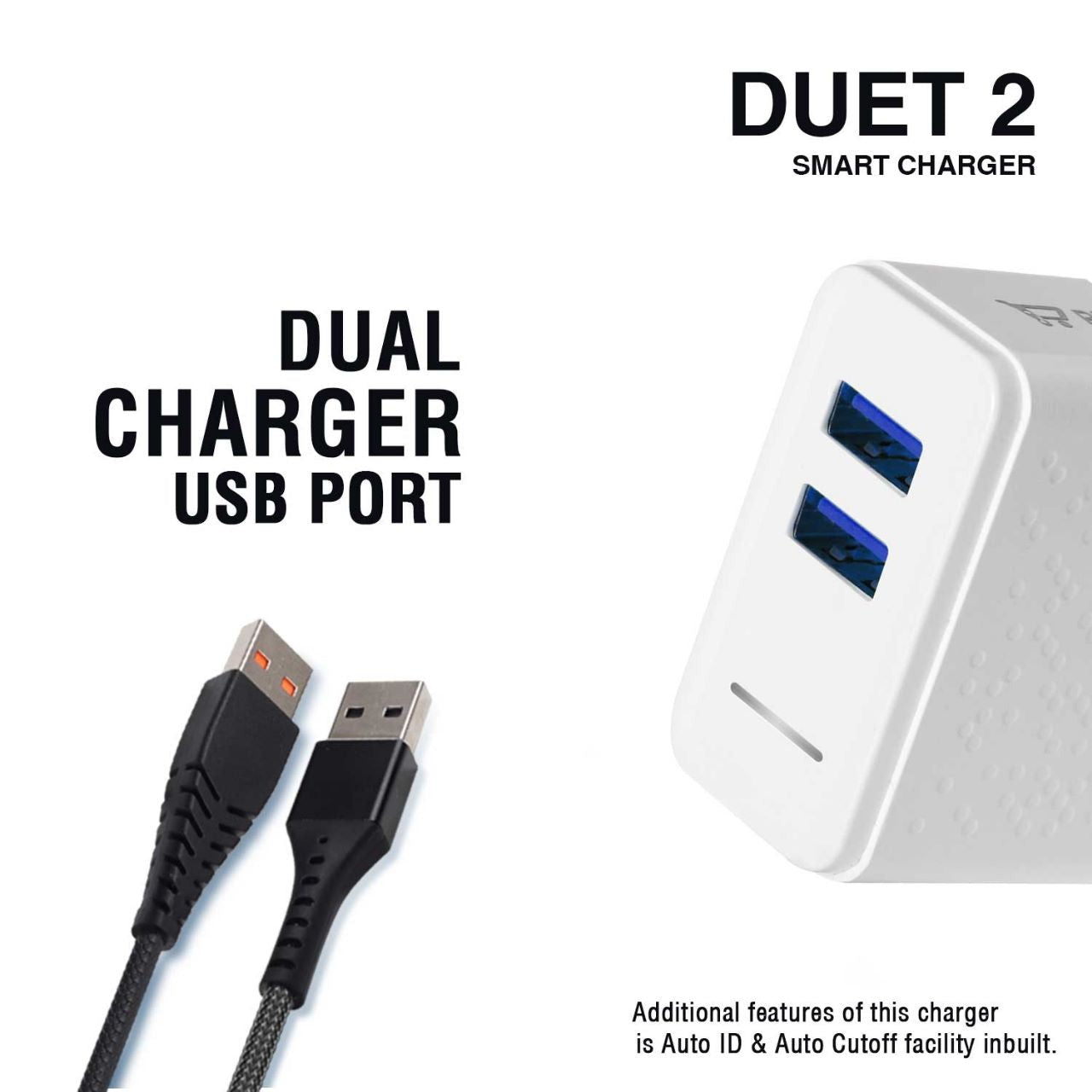 MOBILE CHARGER DUET 2 (2.4 AMP)WITH MICRO USB (MICRO USB CABLE INCLUDED) (WHITE)