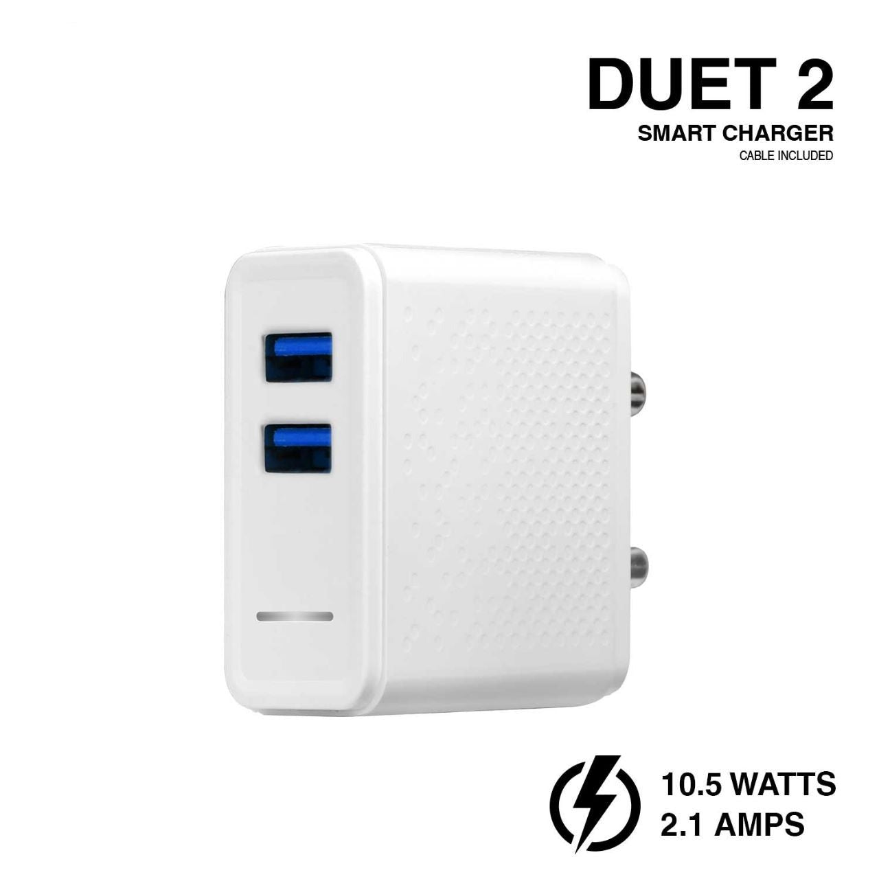 MOBILE CHARGER DUET 2 (2.4 AMP)WITH MICRO USB (MICRO USB CABLE INCLUDED) (WHITE)