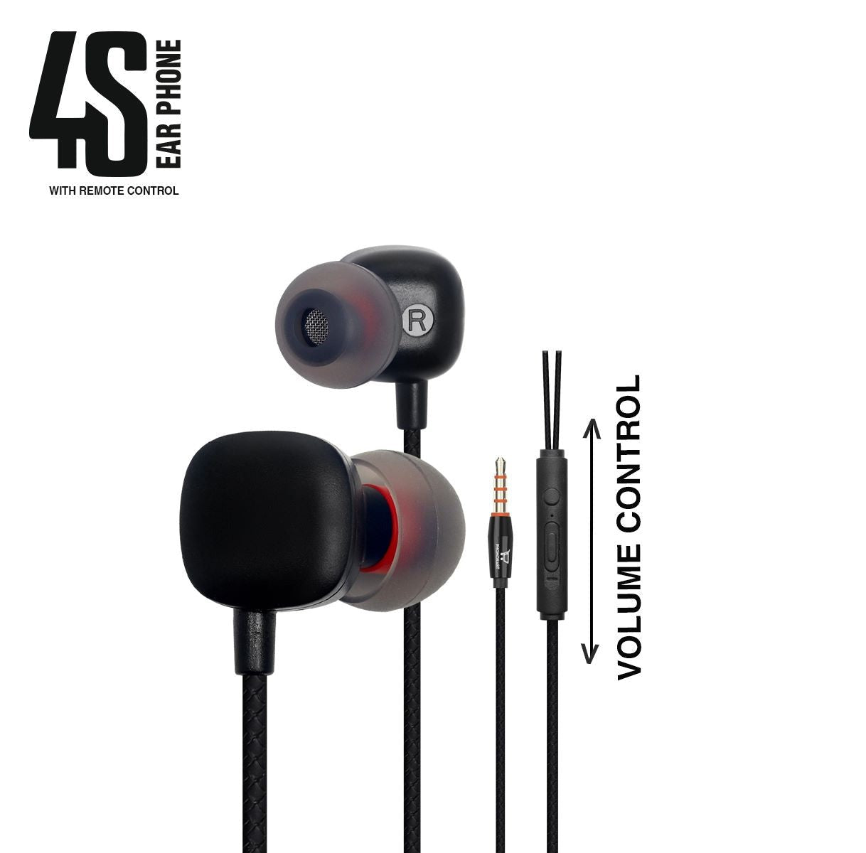 4S Handsfree Wired Headset With Mic (Black, In the Ear)