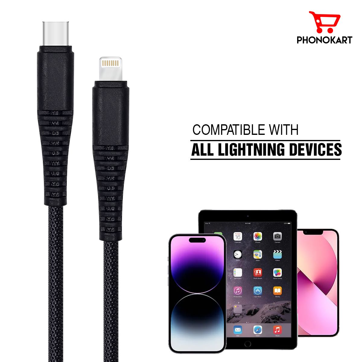 Type C To Lightning Cable PKRPDC2L-BLK 1M TPE Lightning Cable  (Compatible with IPHONE,  One Cable)(BLACK)