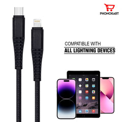 Type C To Lightning Cable PKRPDC2L-BLK 1M TPE Lightning Cable  (Compatible with IPHONE,  One Cable)(BLACK)