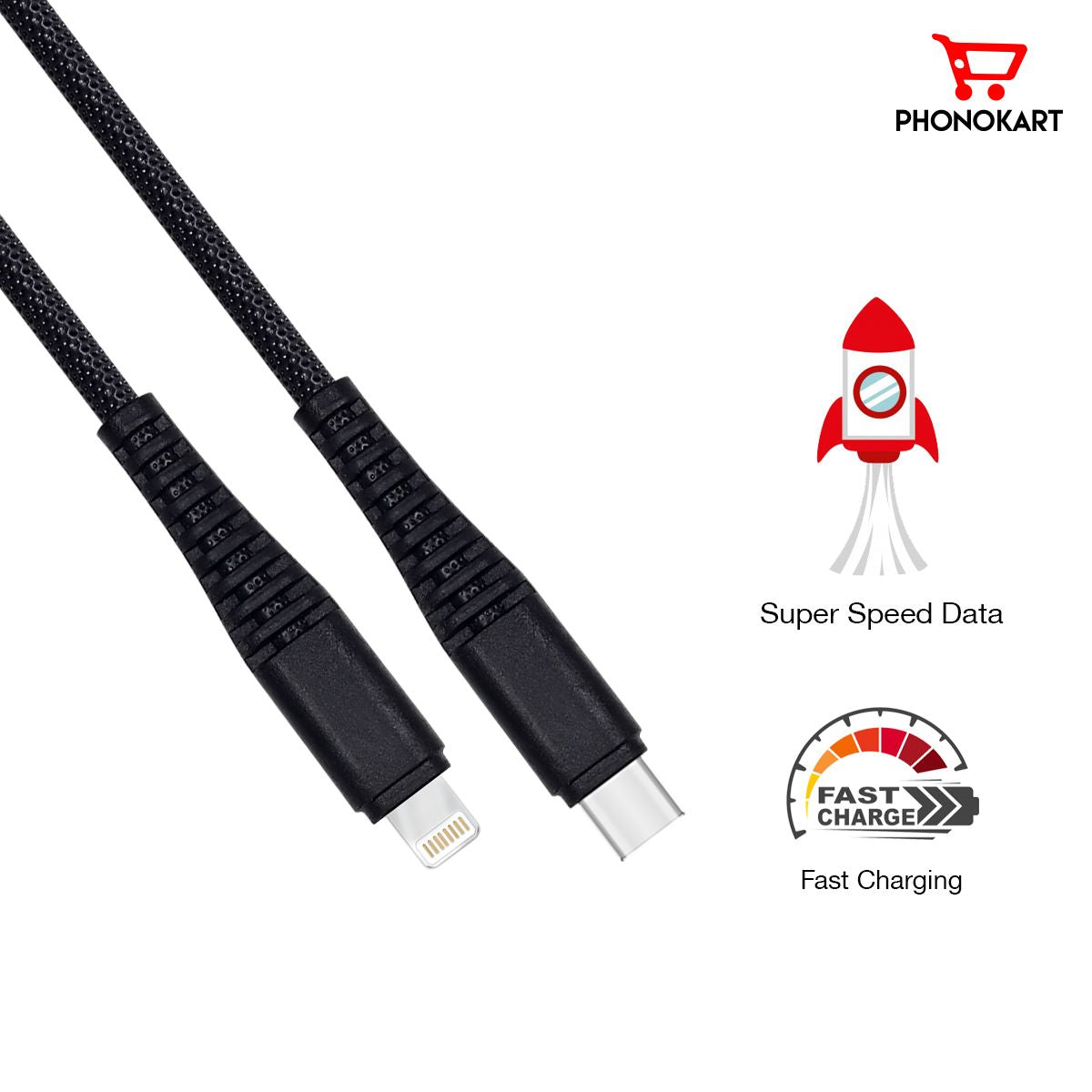 Type C To Lightning Cable PKRPDC2L-BLK 1M TPE Lightning Cable  (Compatible with IPHONE,  One Cable)(BLACK)