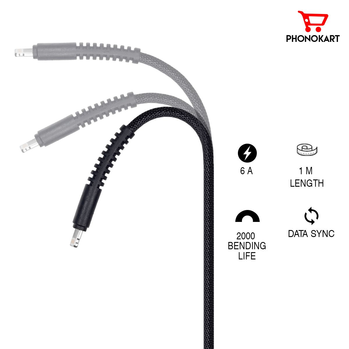 Type C To Lightning Cable PKRPDC2L-BLK 1M TPE Lightning Cable  (Compatible with IPHONE,  One Cable)(BLACK)