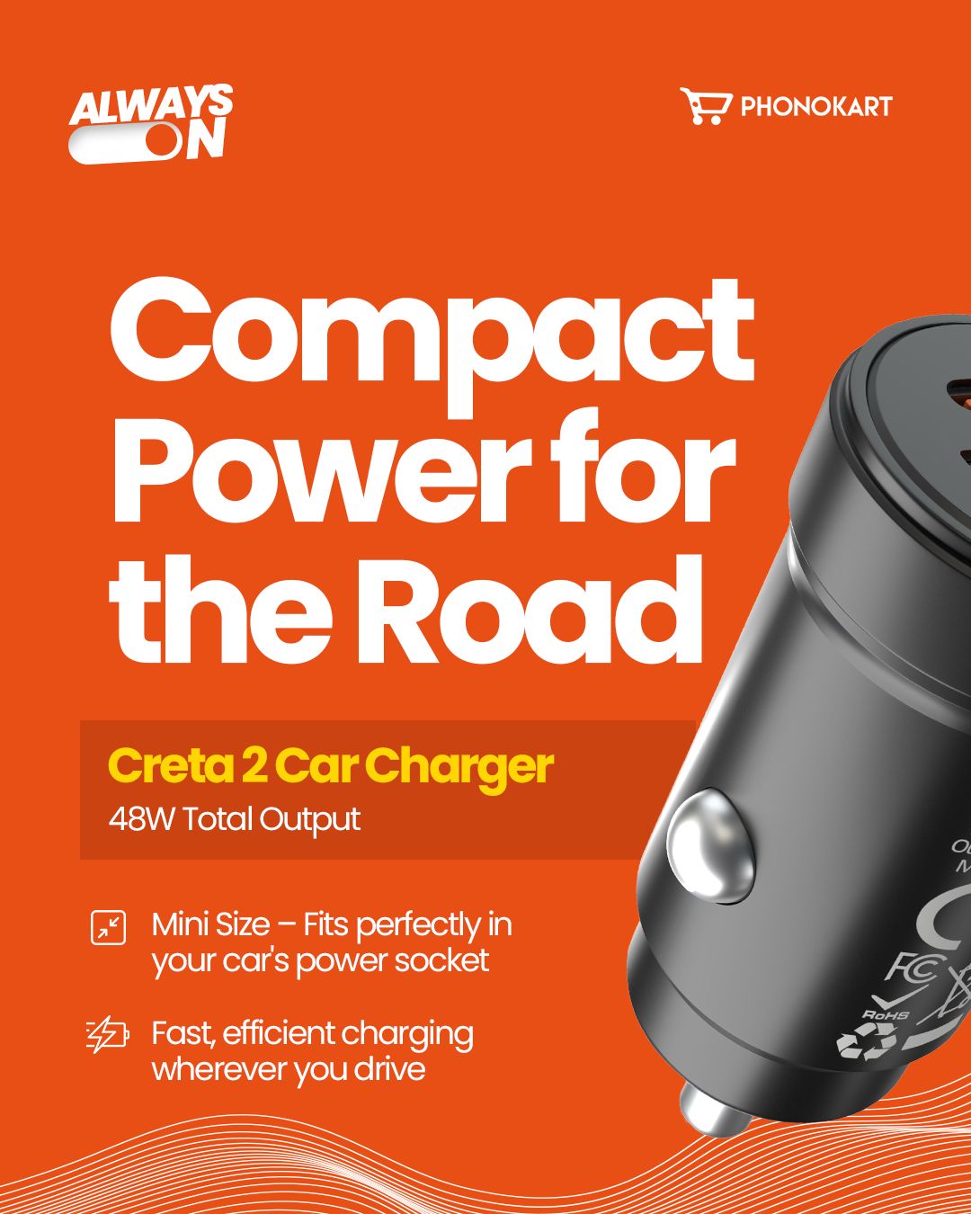 CRETA 2 48W CAR CHARGER (BLACK)