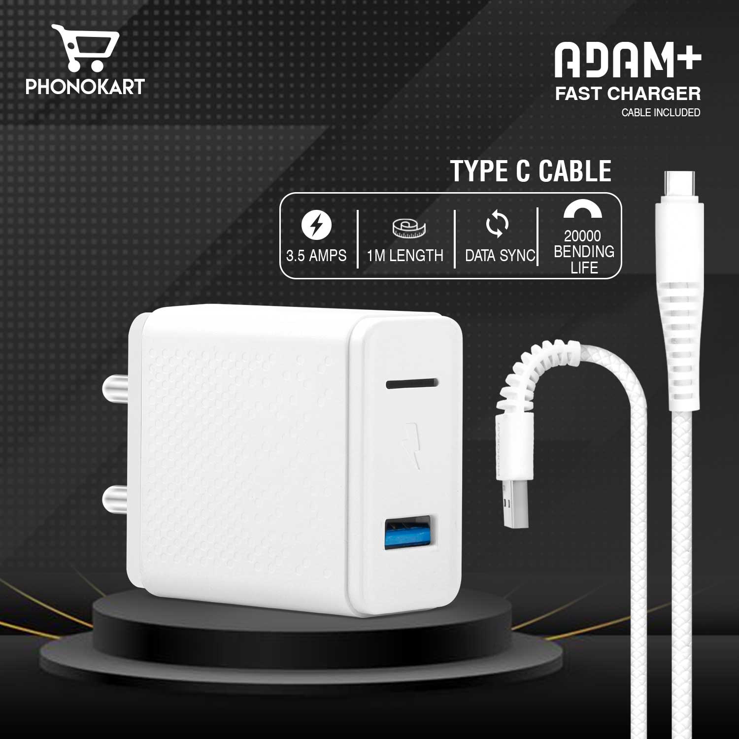 ADAM PLUS SMART POWER ADAPTOR WITH TYPE C CABLE