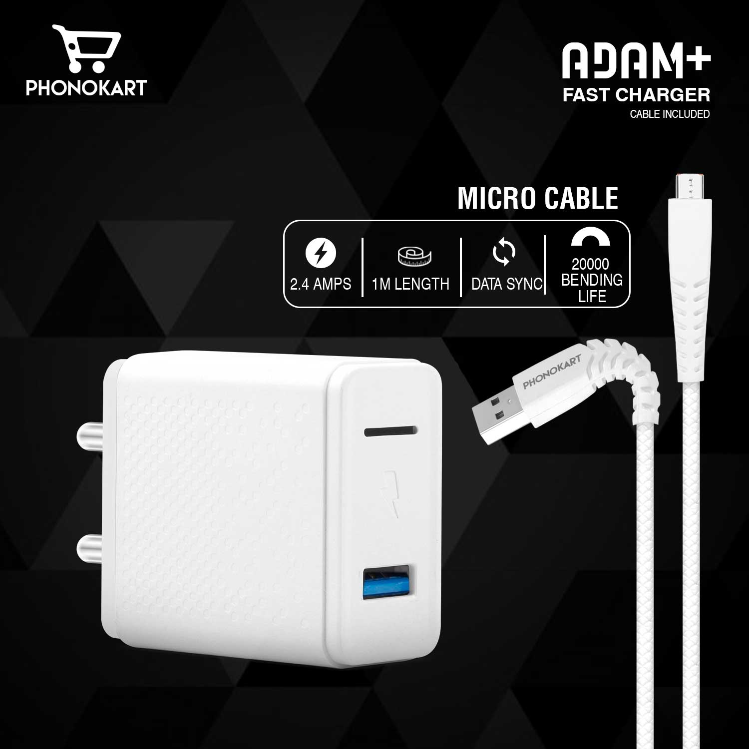 ADAM PLUS SMART POWER ADAPTOR WITH MICRO USB CABLE (WHITE)