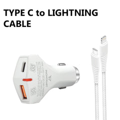 BOLD CAR CHARGER (PD/QC 3.0) WITH FREE LIGHTNING TO TYPE C (L2C) CABLE (WHITE)
