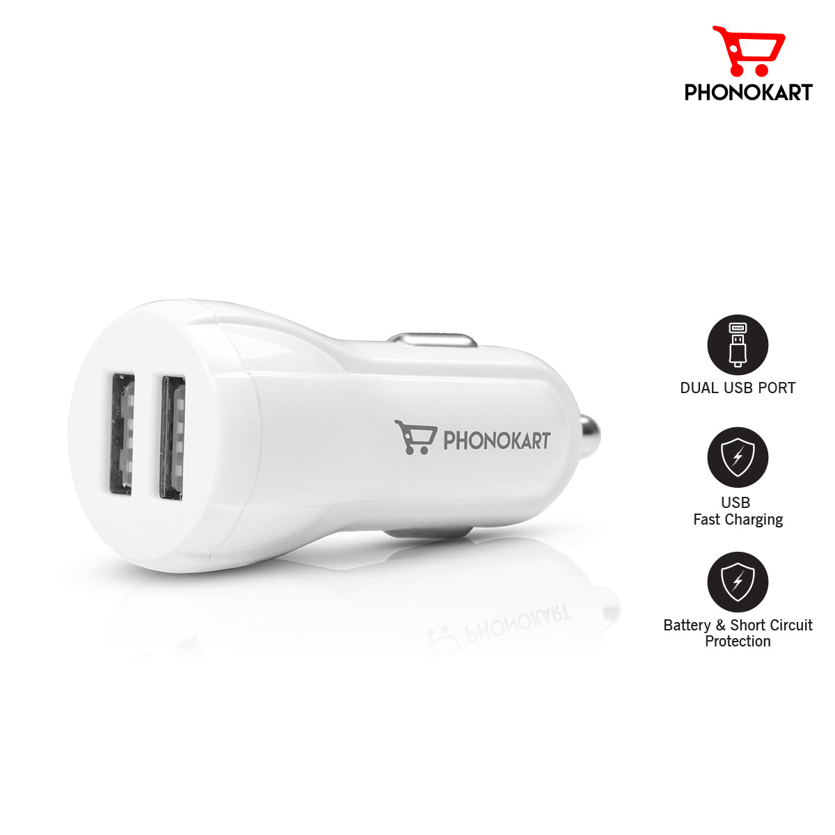 BRIC CAR CHARGER (4.1AMPS) WITH FREE MICRO CABLE (WHITE)