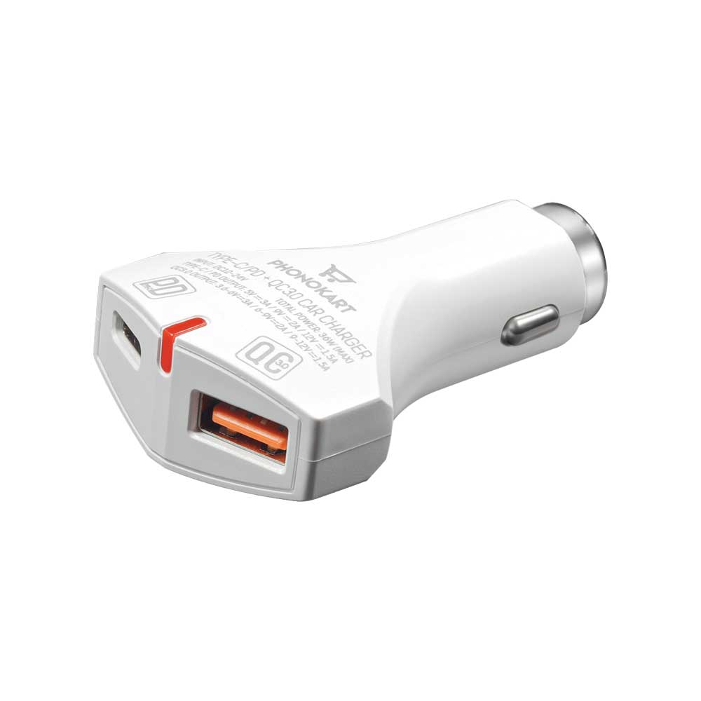 BOLD CAR CHARGER (PD/QC 3.0) WITH FREE MICRO USB CABLE (WHITE)