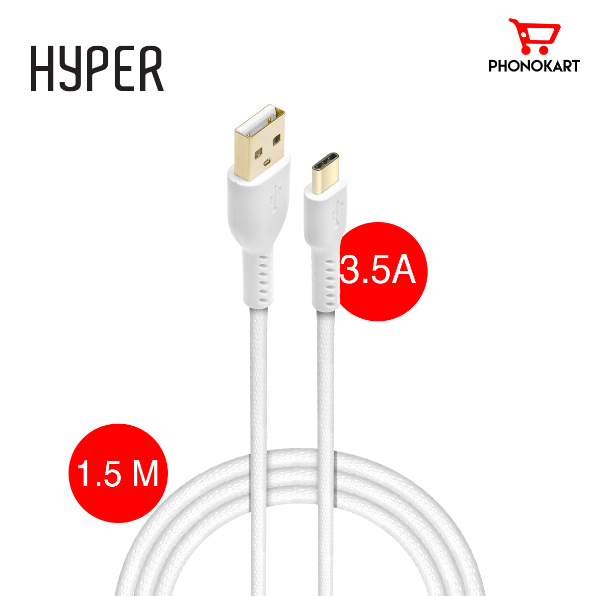 Type C Fast Sync and Charging cable 1.5 M USB Type C Cable  (Compatible with Mobile, White, One Cable)(White)