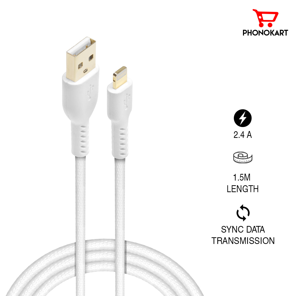 Lightning Cable  PKCHPRLC-WHT 1.5M Lightning Cable  (Compatible with Mobile,  One Cable)(WHITE)