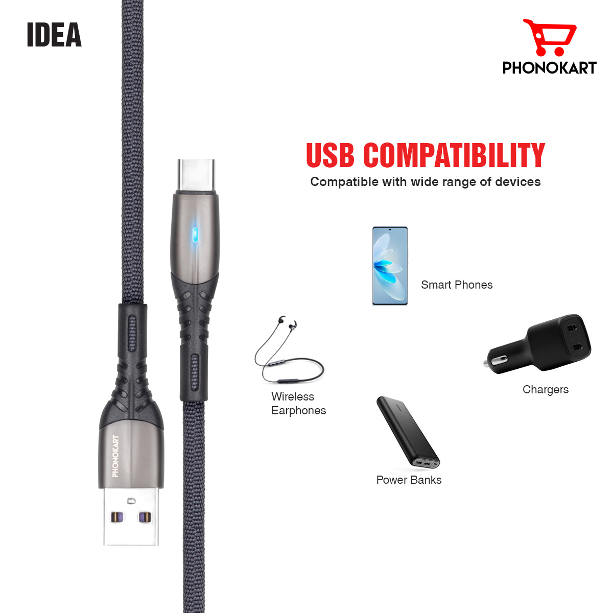 Type C Cable  1.5 M PKIDEAC-DBLU  USB Type C Cable (Compatible with mobile, Dark Blue, One Cable)(BLACK)