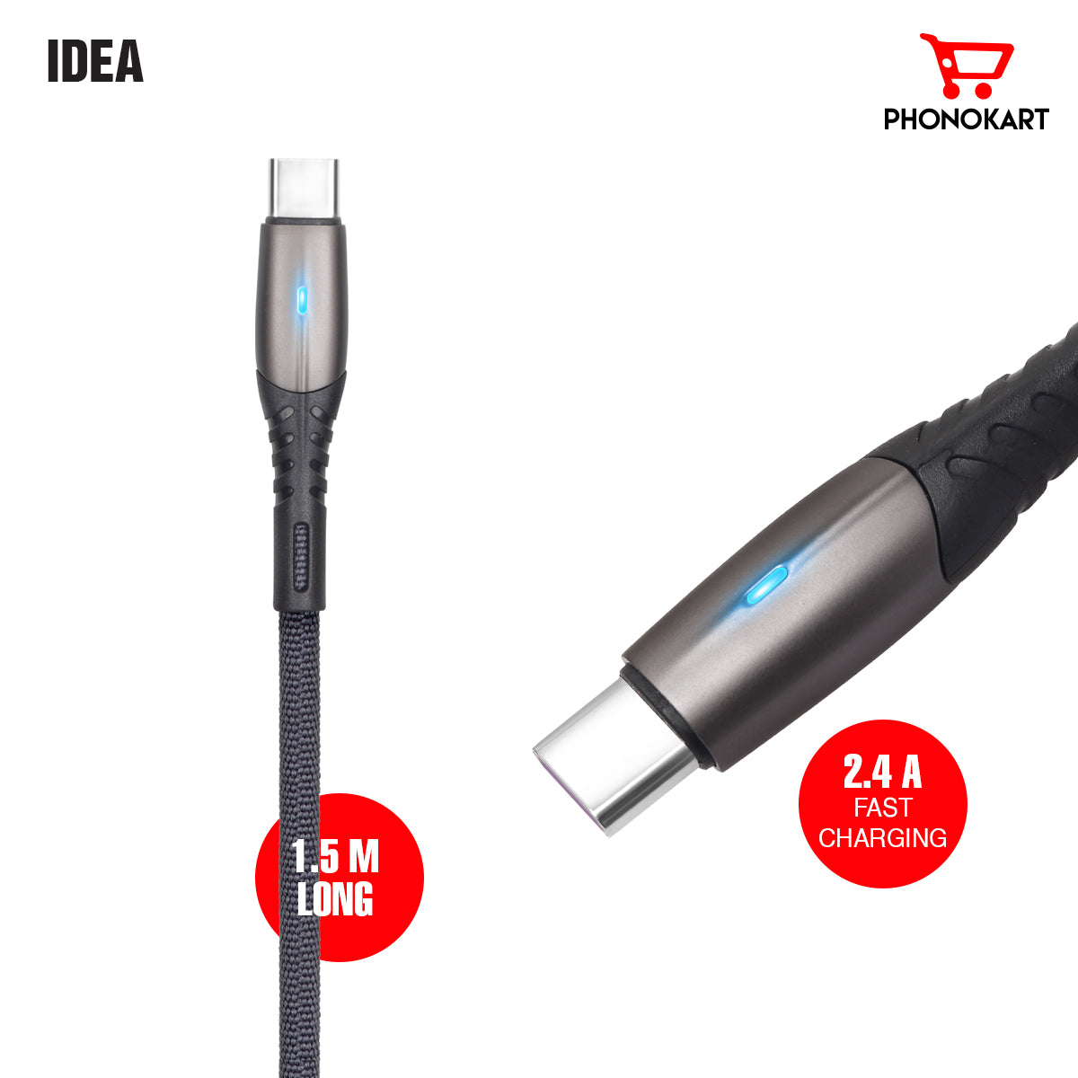 Type C Cable  1.5 M PKIDEAC-DBLU  USB Type C Cable (Compatible with mobile, Dark Blue, One Cable)(BLACK)