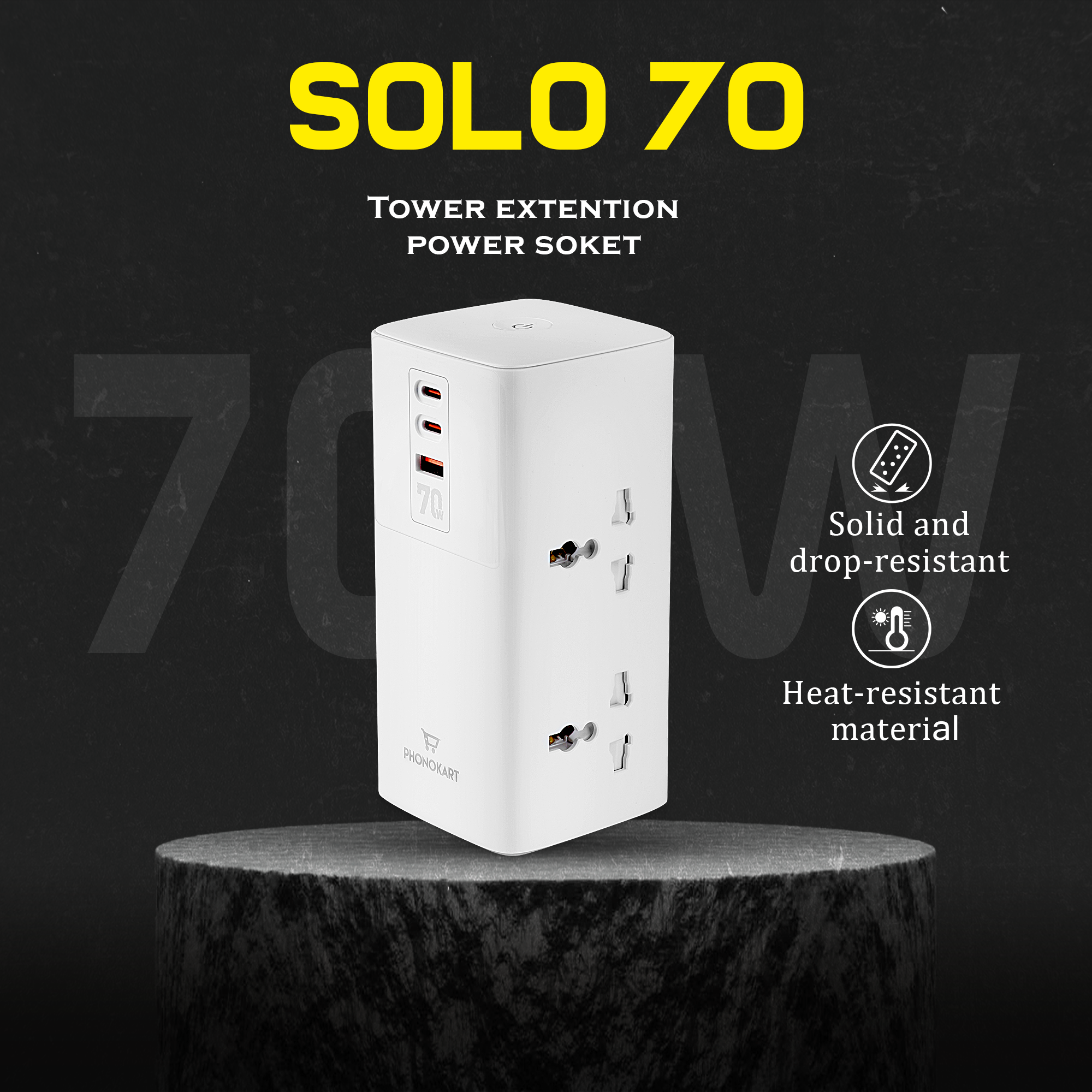 SOLO 70W Multifunctional Desktop Charging Adapter&  Power Extension Board