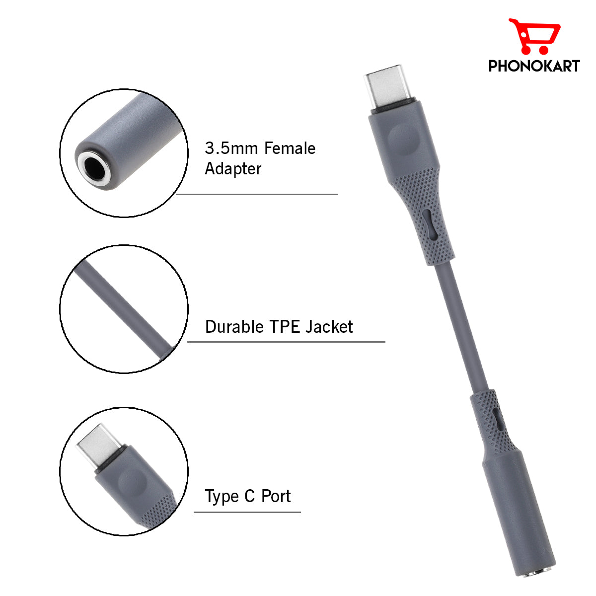 Type-C To 3.5mm jack Earphone Converter (GREY)