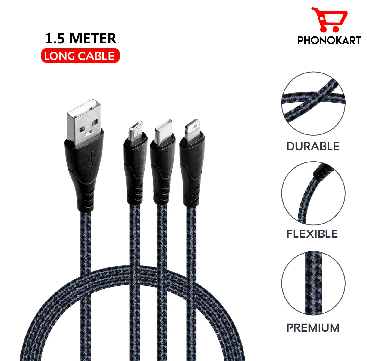 TRIPLET 3 IN 1 USB CABLE