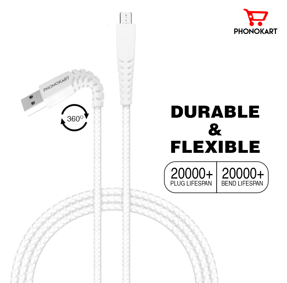 Micro USB Cable  (1M) TPE   (Compatible with all mobiles, One Cable)(White)