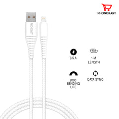 Lightning Cable  PKRPDAC-WHT 1M Lightning Cable  (Compatible with iphones, One Cable)(WHITE)