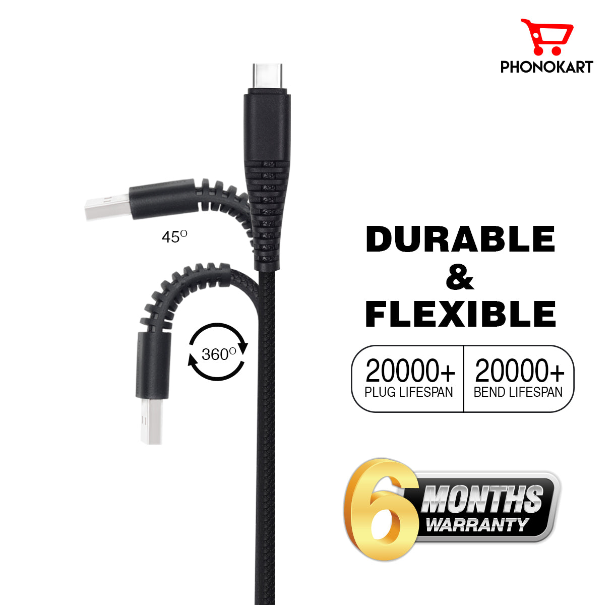 Type C Cable PKRPDTC-BLK 1 M USB Type C Cable  (Compatible with Smartphone) (Black)
