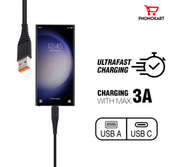 Type C Cable PKRPDTC-BLK 1 M USB Type C Cable  (Compatible with Smartphone) (Black)