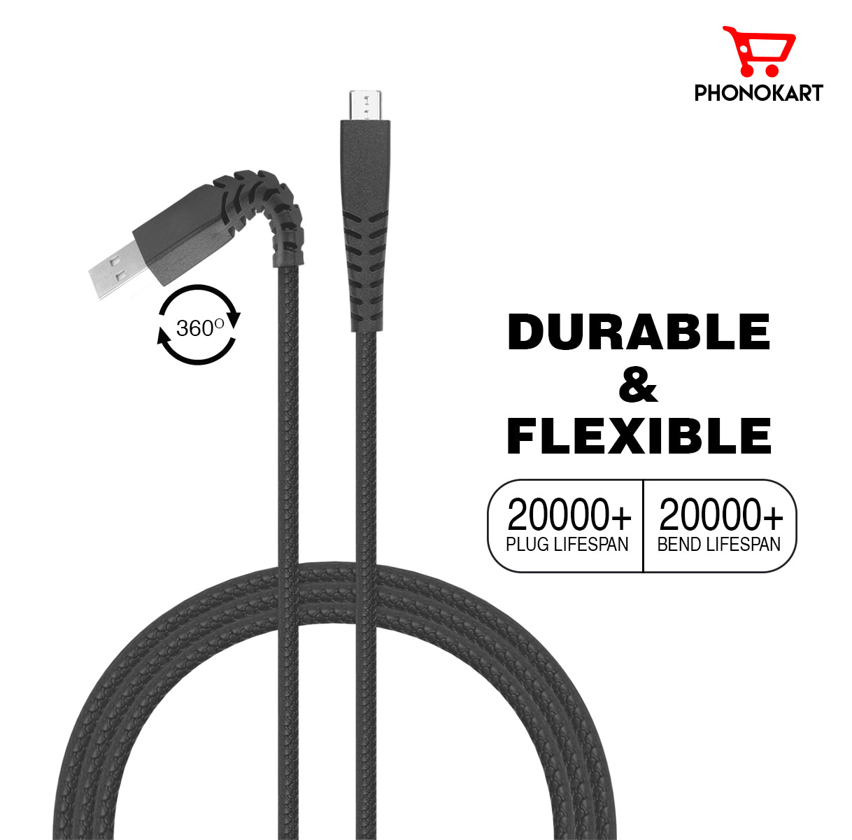 Micro USB Cable 2.4 A (1M) TPE Braided RAPID MICRO CABLE  (Compatible with all mobiles)(black)