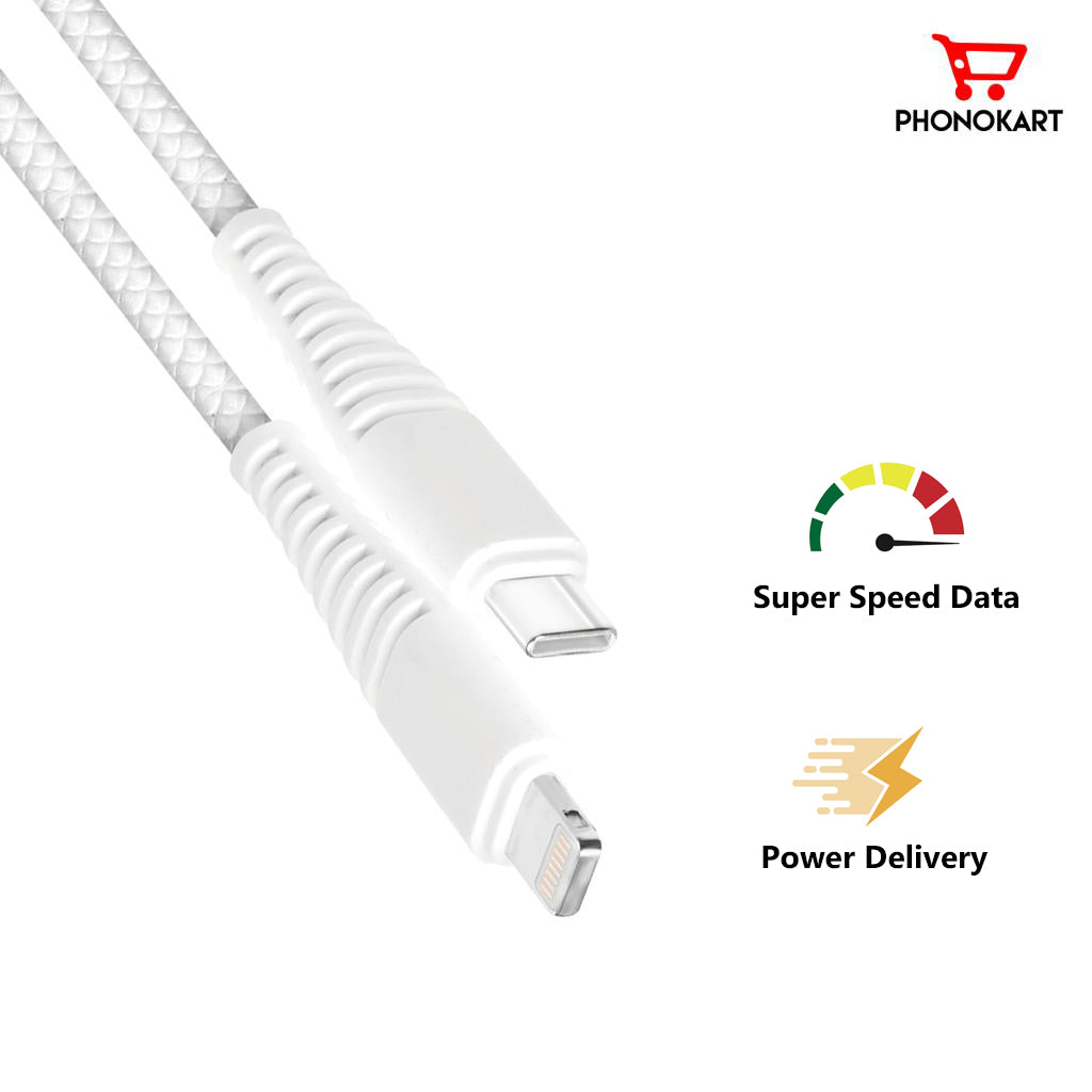 Lightning Cable PKRPDC2L-WHT 1M TPE Lightning Cable  (Compatible with IPHONE,  One Cable)(WHITE)