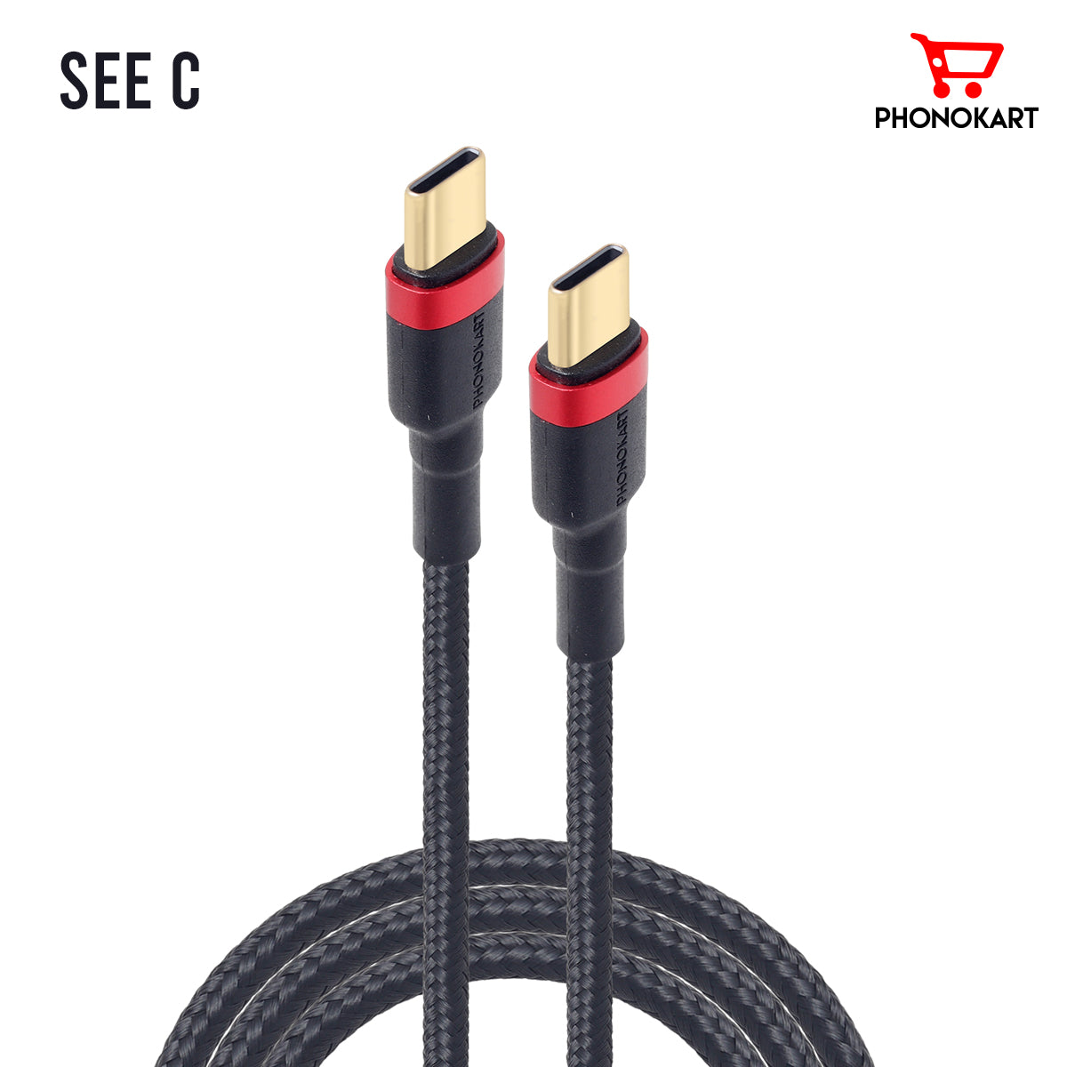 Super STURDY SEE  Type C to Type C Cable   Gold Connector (BLACK/RED)