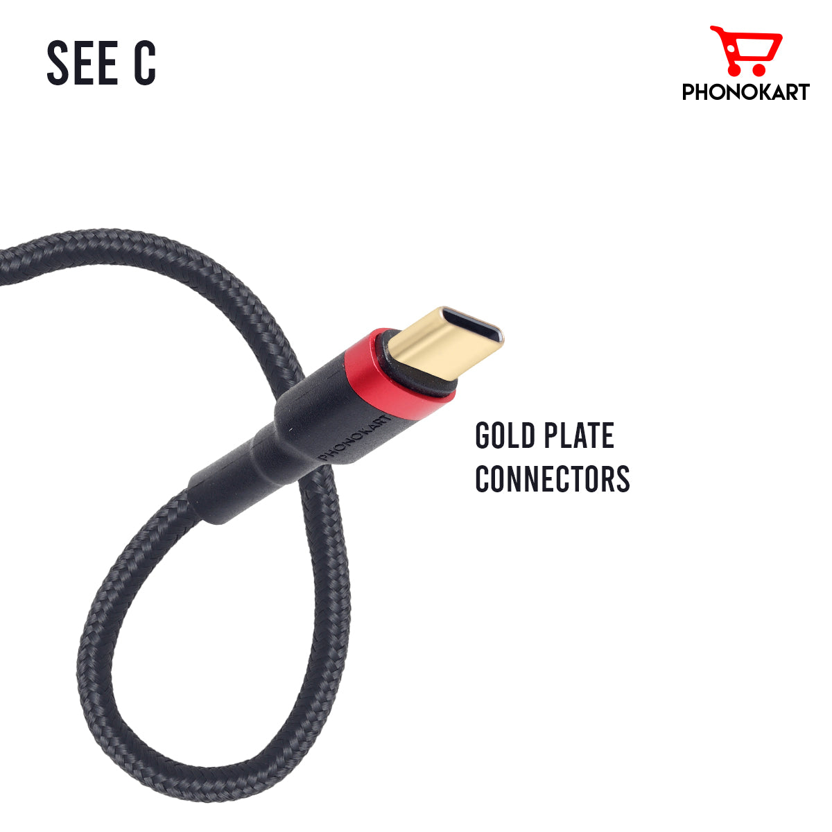 Super STURDY SEE  Type C to Type C Cable   Gold Connector (BLACK/RED)