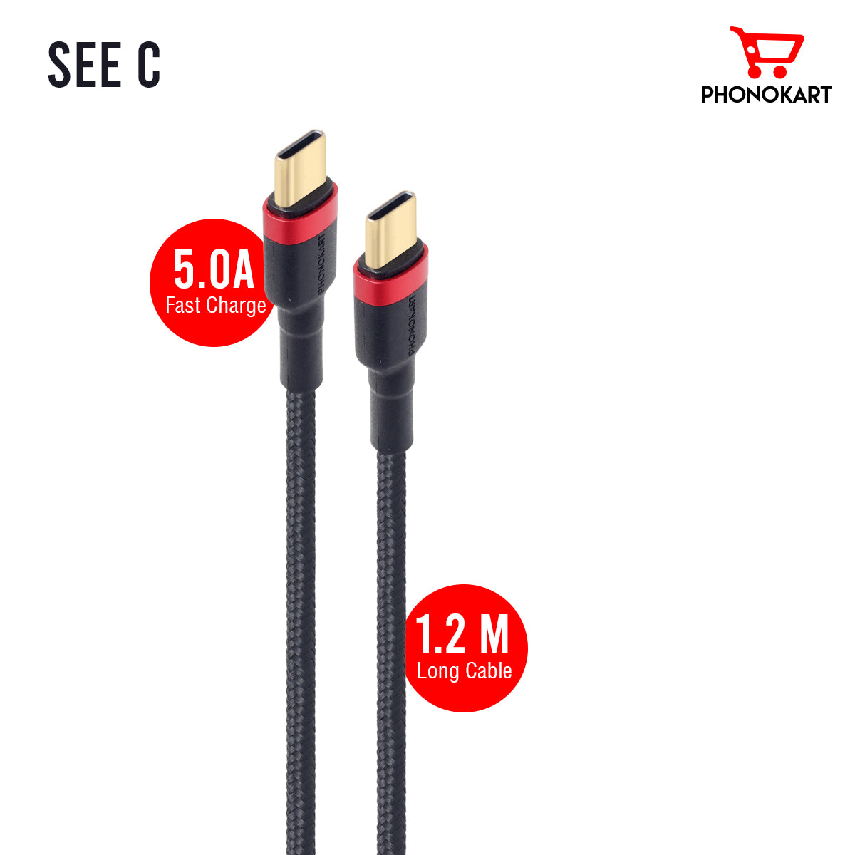 Super STURDY SEE  Type C to Type C Cable   Gold Connector (BLACK/RED)