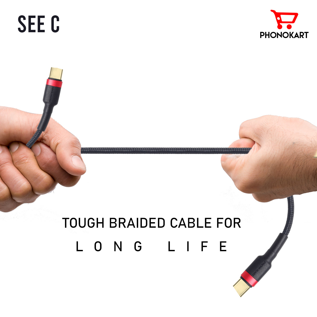 Super STURDY SEE  Type C to Type C Cable   Gold Connector (BLACK/RED)