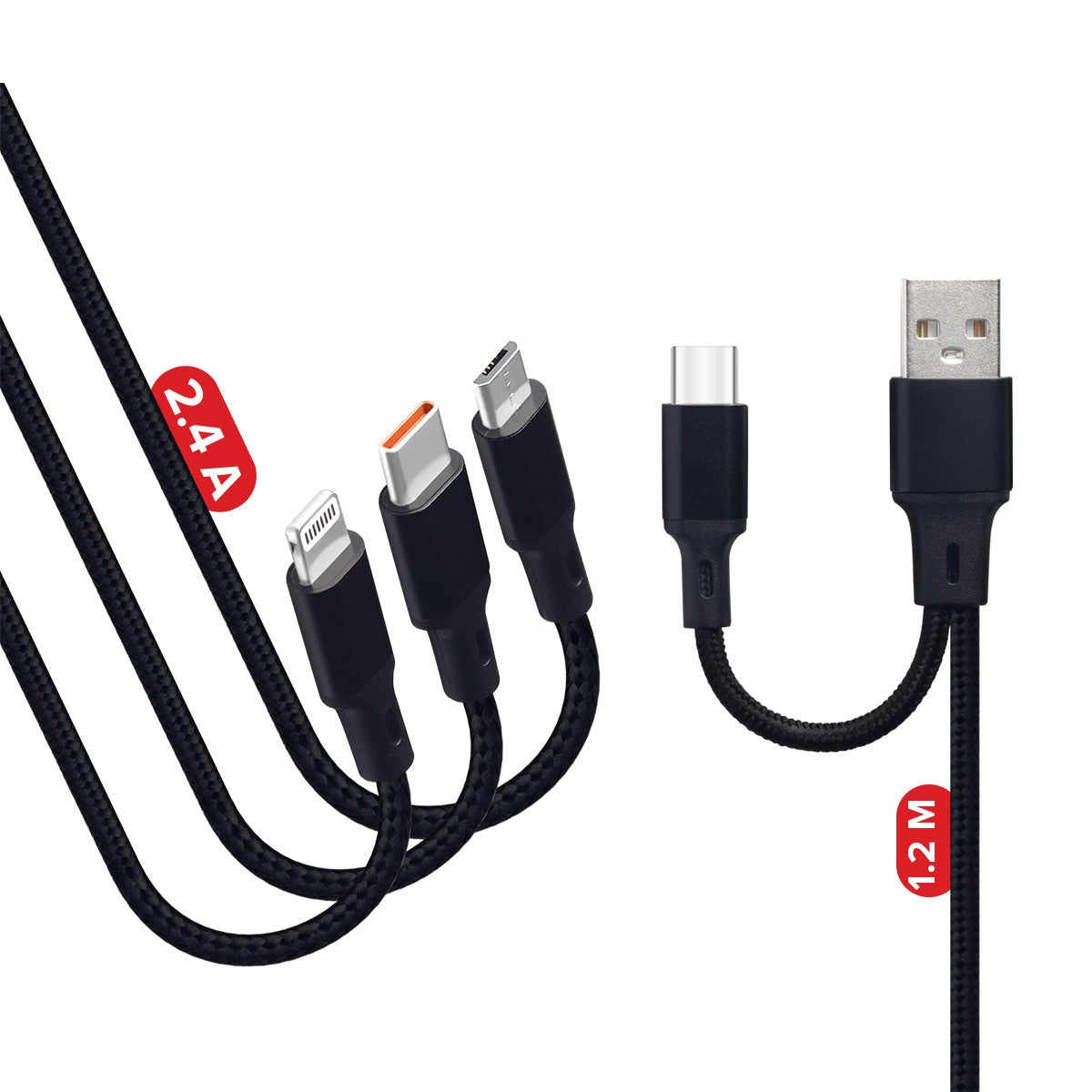 Type C Cable 1.2 M PKC6IN1-BLK (Compatible with Iphone series Type C, Micro USB in One Cable)(Black)