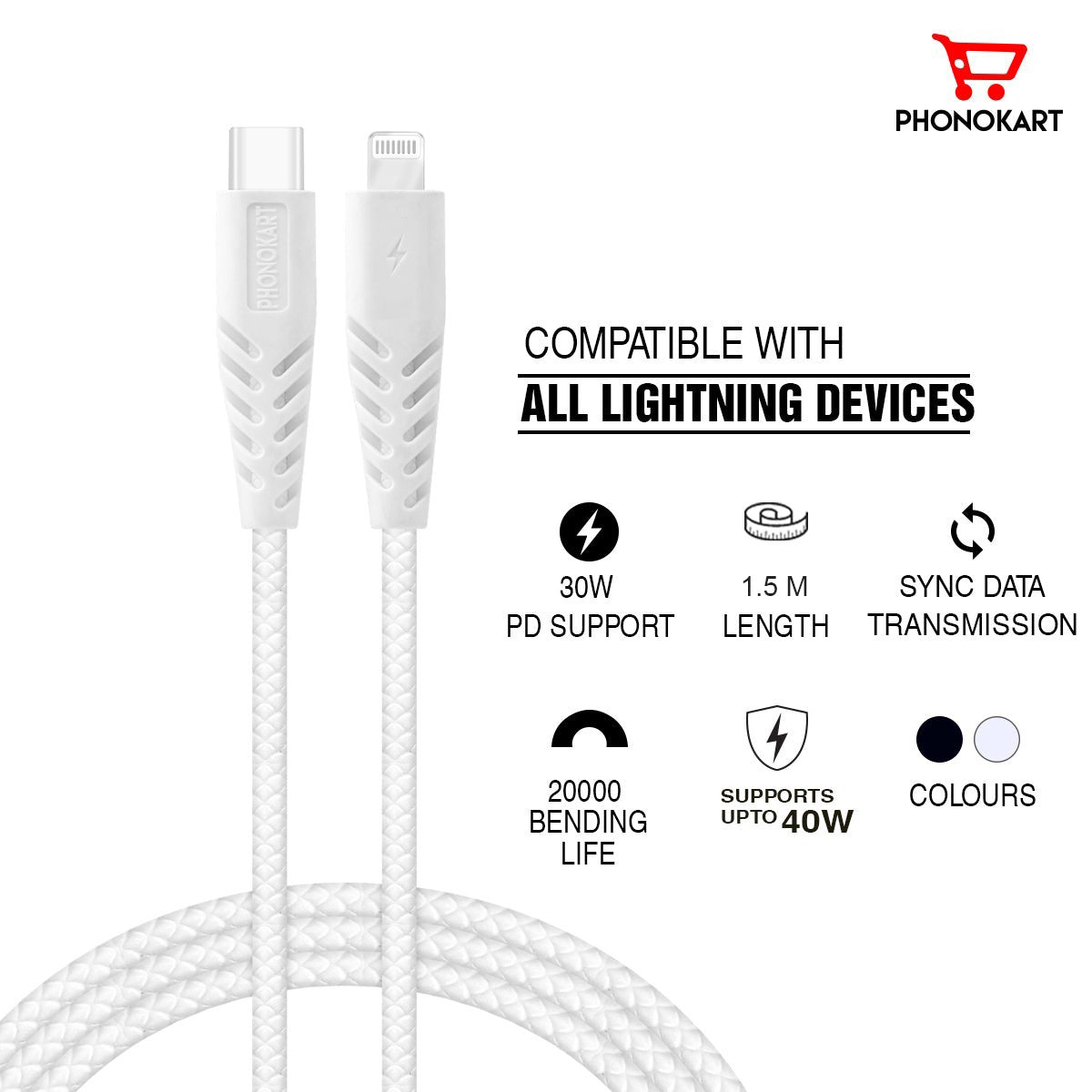 Lightning Cable PKSWIFTCL15-WHT 1.5M Lightning Cable  (Compatible with Mobile,  One Cable)(WHITE)