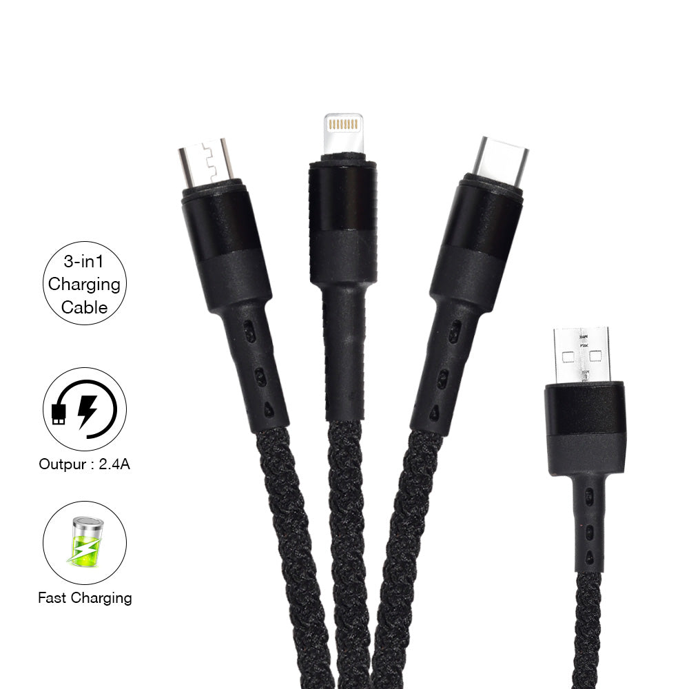 Trinity 3 in 1 Short power bank  USB Cable (BLACK)