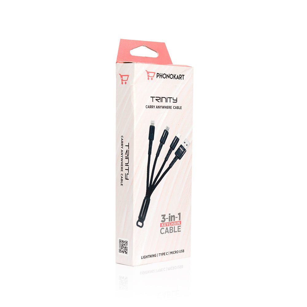 Trinity 3 in 1 Short power bank  USB Cable (BLACK)