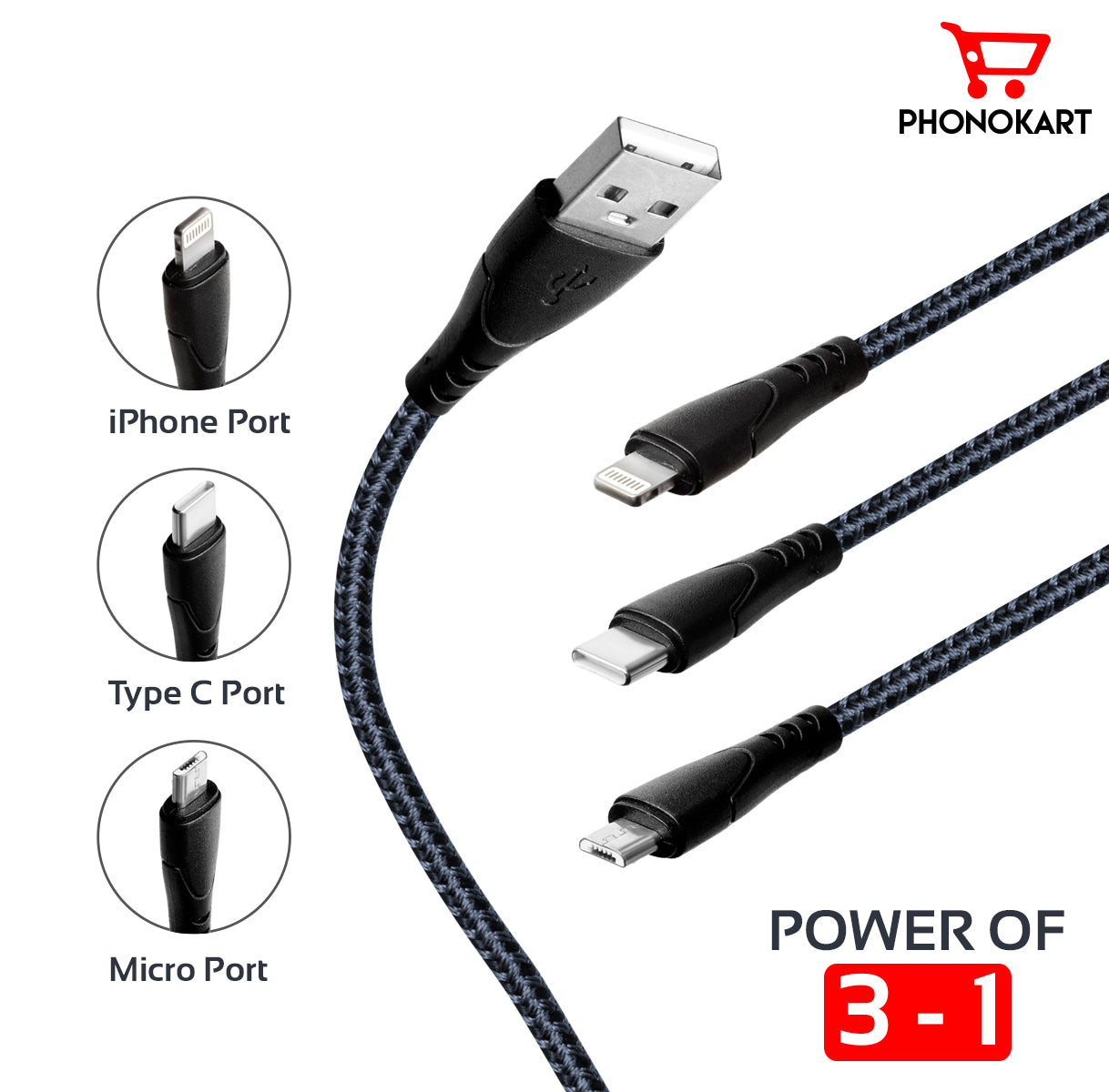 TRIPLET 3 IN 1 USB CABLE