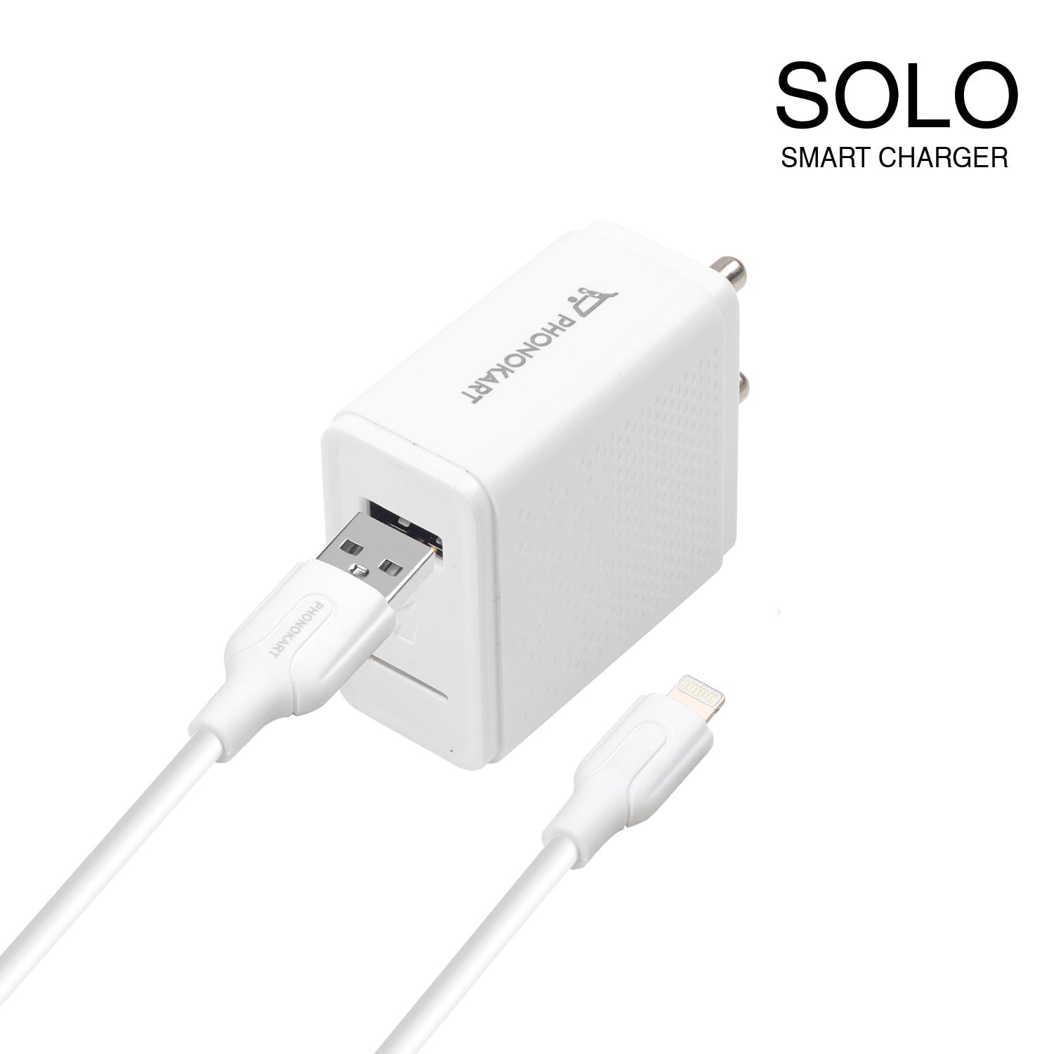 SOLO SMART MOBILE CHARGER (QC 3.0)(30W/6AMPS) WITH LIGHTNING CABLE  30W (WHITE)