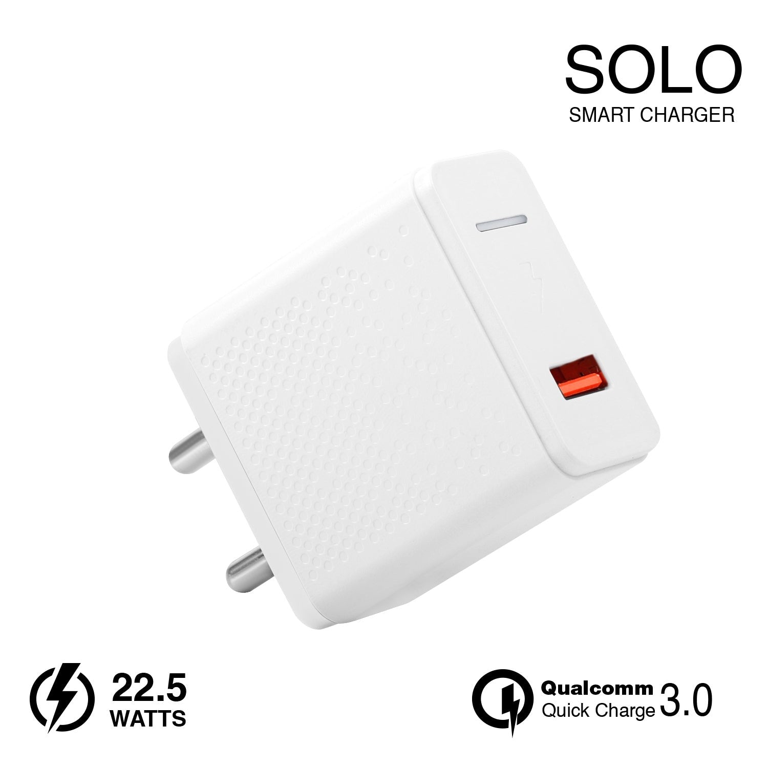SOLO SMART MOBILE CHARGER (QC 3.0)(30W/6AMPS) WITH LIGHTNING CABLE  30W (WHITE)