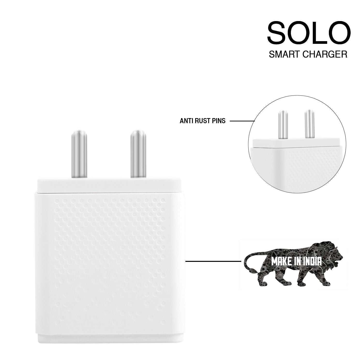 SOLO SMART MOBILE CHARGER (QC 3.0)(30W/6AMPS) WITH LIGHTNING CABLE  30W (WHITE)