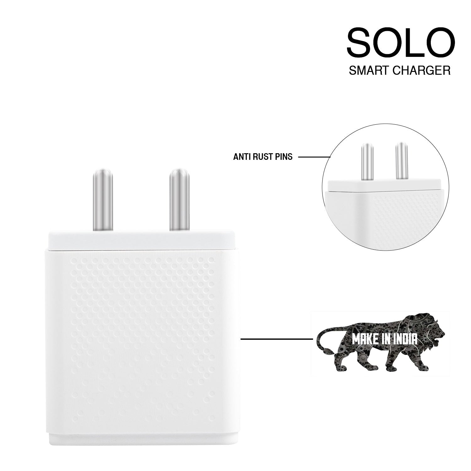 SOLO SMART MOBILE CHARGER (QC 3.0)(30W/6AMPS) WITH TYPE C CABLE  30W (WHITE)