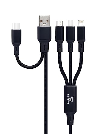 Type C Cable 1.2 M PKC6IN1-BLK (Compatible with Iphone series Type C, Micro USB in One Cable)(Black)