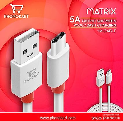 Type C Cable 5 A (1M) TPE Braided Cable White (Compatible with all mobiles)(Red/White)