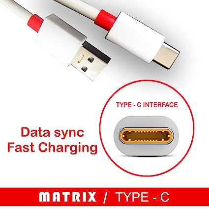 Type C Cable 5 A (1M) TPE Braided Cable White (Compatible with all mobiles)(Red/White)