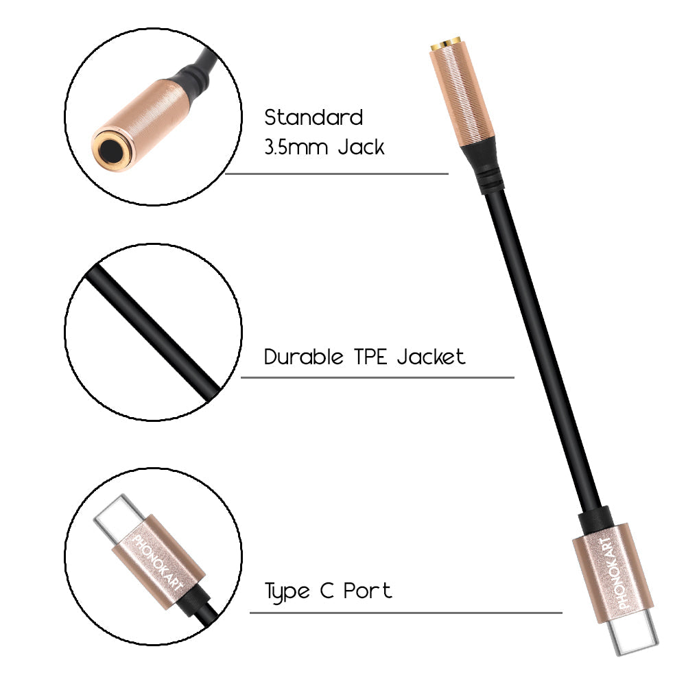 Type-C To 3.5mm jack Earphone Converter AUX Cable (BLACK/GOLD)