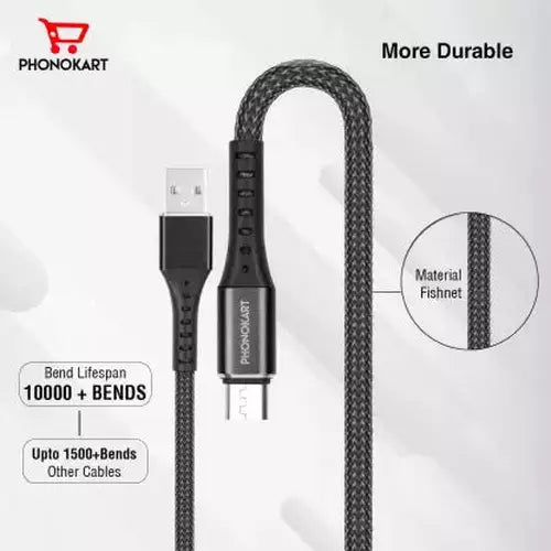 Micro USB Cable 2.4 A (1M) (Compatible with Mobile, tablets, Black, One Cable)(Black)